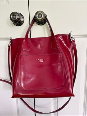 Nannini Red Leather Tote with Front Pocket